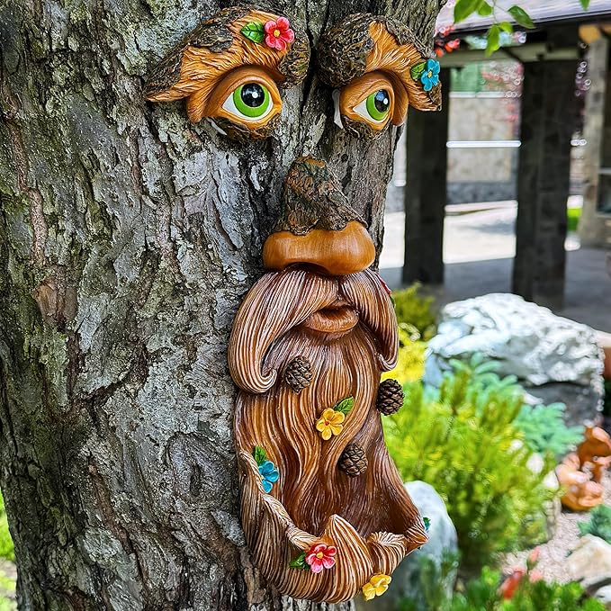 Mood Lab Tree Face Decor - Outdoor Tree Bird Feeder - Old Man Tree Face Decoration - Tree Garden Hugger - Yard Art Statues
