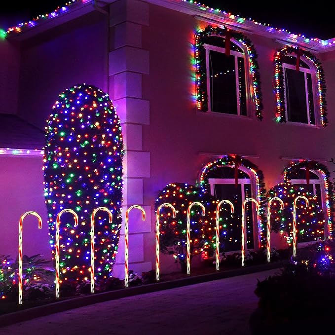 26" Christmas Decorations Outside Candy Cane Lights, Set of 10 Pack Landscape Path Lights for Yard Patio Garden Walkway Festival Holiday, Red & Green