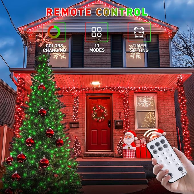 JMEXSUSS 173ft 500 LED Christmas Lights Outdoor, Red and Green Christmas String Lights with Remote, Color Changing Christmas Tree Lights Plug in for Indoor Party Halloween Christmas Decor