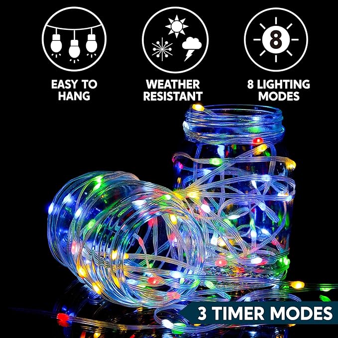 Joiedomi 1200 LED Christmas Lights Outdoor,394 FT Multicolor Christmas Tree Lights with 8 Modes Timer, PVC Clear Wire String Lights with Reel for Indoor Outdoor Holiday Xmas Eve Night Decorations