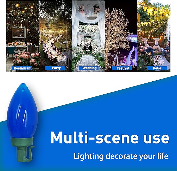 C9 Christmas Lights Outdoor 50 LED Blue Strawberry Waterproof String Lights Xmas Tree Indoor Decoration Plug in 34.5 Feet Used for Home Festive Courtyard Patio Garden(Blue)