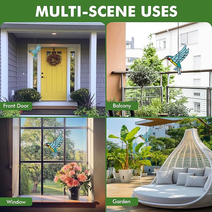 Stained Glass Hummingbird,Stained Glass Window Hanging, Flying Male Hummingbird suncatcher for Windows Doors Room Home, Hummingbird Deco, Gift for Mom, Father, and Nature Lovers.