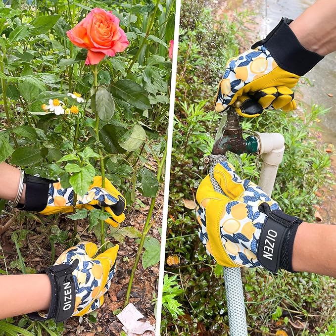 2 Pair Cowhide Leather Thorn Proof & Puncture Resistant Gardening Gloves for Women and Men, Touchscreen Compatible Working Gloves for Weeding, Digging, Planting, Gardening Gifts for Women (Large)