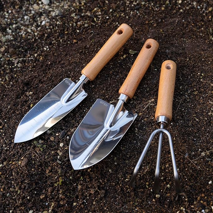 Garden Helper Hand Cultivator Garden Tool 3 Claw for Planting, Garden Hand Rake Japanese Stainless Steel, Wooden Handle, Made in Japan