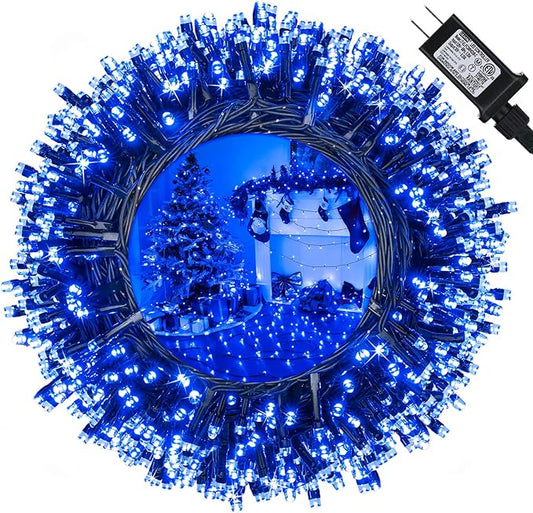 114ft Christmas String Lights Outdoor, 300 LED Christmas Lights Connectable with Timer, 8 Modes Christmas Tree Lights Fairy Twinkle Lights for Garden, Wedding, Indoor Outdoor Xmas Decorations(Blue)