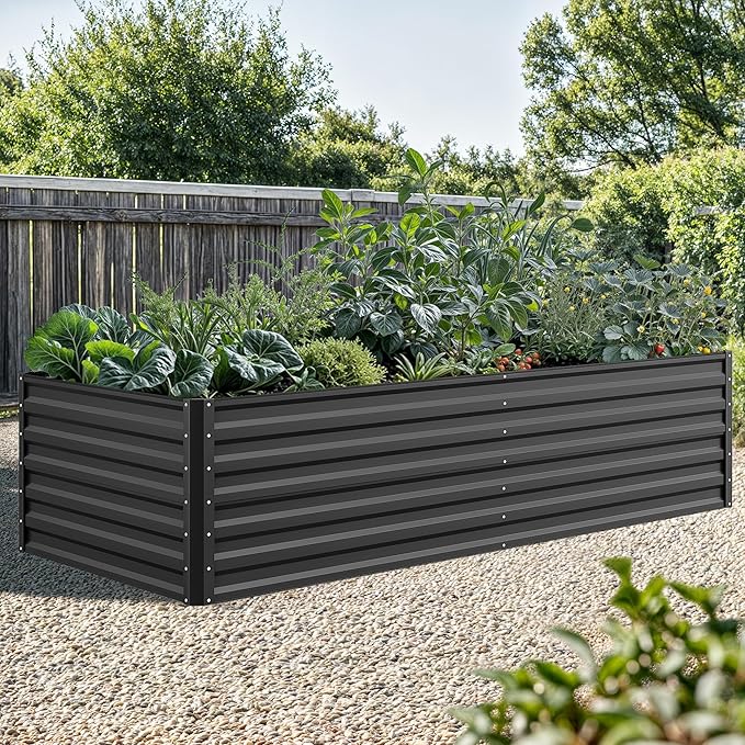 YITAHOME 8x4x2ft 2pcs Large Raised Garden Bed Kit, Galvanized Metal Planter Box with Gloves, Ground Nails & Safety Rubber, Outdoor Above Ground Planters for Plants Vegetables Flowers, Black