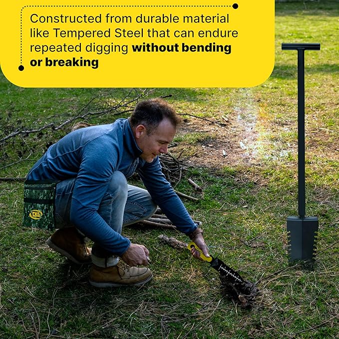 CKG Metal Detecting Shovel Tool, Heavy Duty Double Serrated Edge Digger - Digging Knife for Gardening Trowel Hunting Camping, Planting & Treasure Finds Pouch Bag, Set