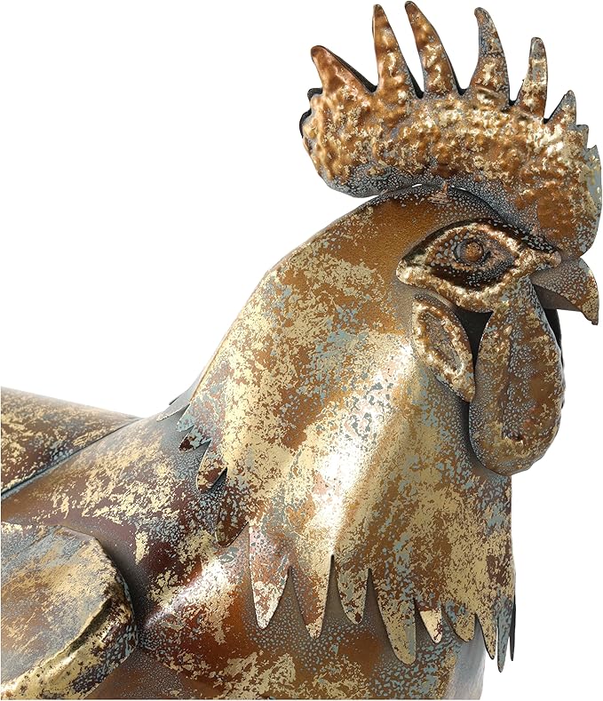 Deco 79 Metal Rooster Patina Garden Sculpture, 9" x 17" x 17", Bronze