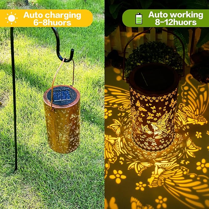 Solar Lanterns Outdoor Hanging Lantern Lights,Fairy Metal Decor Lanterns-Waterproof LED Decorative Light for Garden Patio Yard Lawn Backyard Front Porch as Gifts for Mom Grandma Women