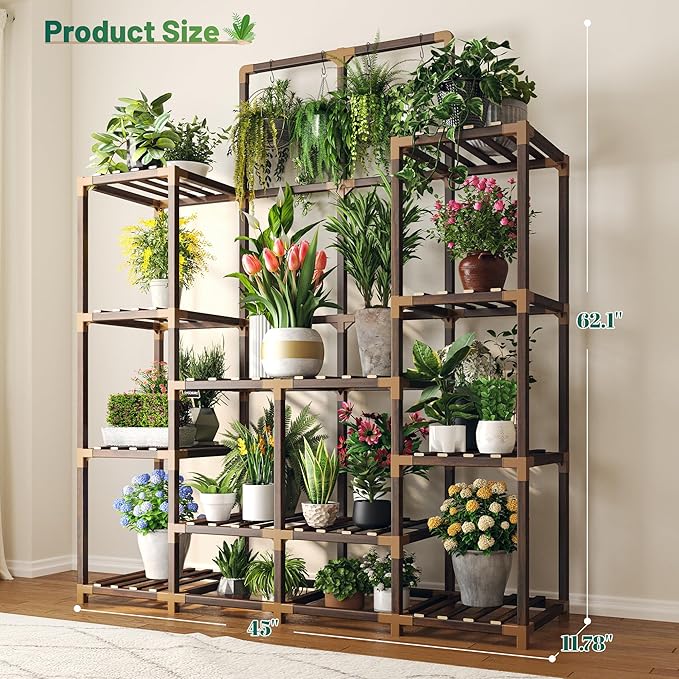 EnHomee Plant Stand Indoor Tall Plant Stand Outdoor Large Wood Plant Shelf Indoor for 18 Pots Plants,4-tiers Plant Holder for Patio Living Room Gardening Balcony 45" Wx62.1 Hx11.78 D
