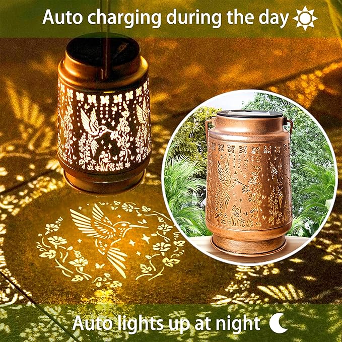 Outdoor Solar Waterproof Lantern Hummingbird Element Chandelier for Women mom Grandma Birthday Gift Memorial Gift Suitable for Balcony, Porch, Courtyard, Garden Decoration (Hummingbird)