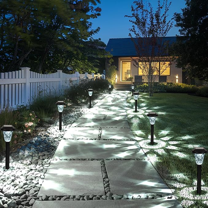 GIGALUMI Solar Outdoor Lights,Solar Lights Outdoor Waterproof 8 Pack,Cool White Pathway for Outside, Powered Garden Decoration for Pathway,Patio,Lawn,Yard