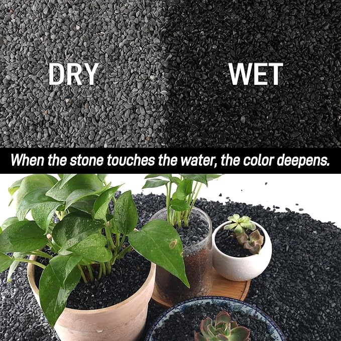 45LB Aquarium Gravel Black Rocks for Succulent,Cactus Bonsai DIY, Gravel for Terrarium, Fairy Gardening, Top Dressing （6mm-8mm）