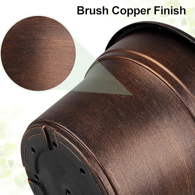 Plant Planters Pots Set of 4 Pack 9 Inch, Plastic Flower Pot for Indoor Plants with Drainage Holes & Trays, Resin Decorative Container Sets with Saucer for House Outdoor Garden Planters Copper