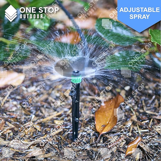 (100-PACK) - 1/4" Inch 360 Degree Drip Emitter On 5" Stake Sprayer Adjustable Flow 0-20 GPH, Fits 1/4 (4-6mm) Irrigation Tubing - Micro Bubbler Drippers for Drip Irrigation (100 Pack Dripper on Stake)