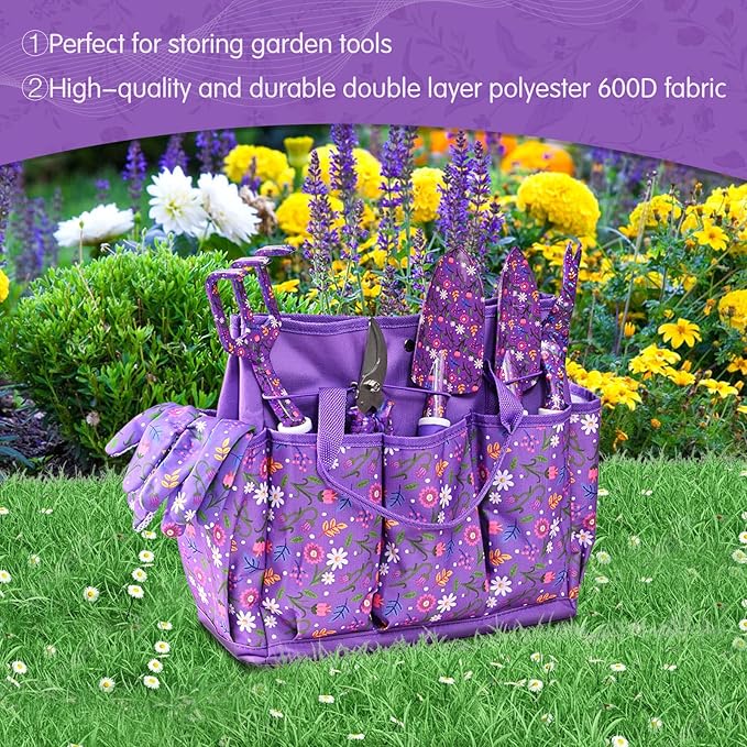 Gardening Gifts for Women, Gardening Tools for Women, 14 PCS Garden Tools Set Kit with Garden Tool Bag, Plant Lover Gifts Birthday Gifts for Mom Grandma Aunt (Purple)