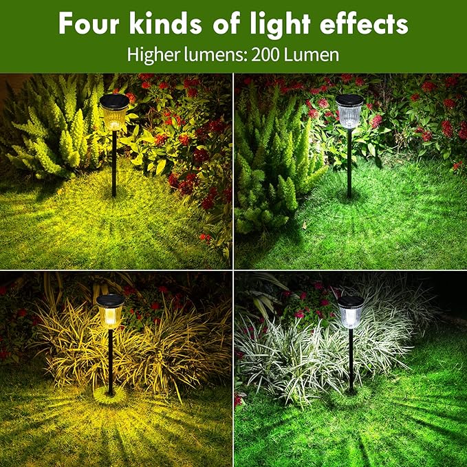 Solar Pathway Lights Outdoor, 4 Pack Solar Lights Outdoor Waterproof, 200 Lumens Super Bright Solar Garden Lights,Up to 14 Hrs Auto On/Off Outside Lights for Yard Lawn Walkway Driveway Path