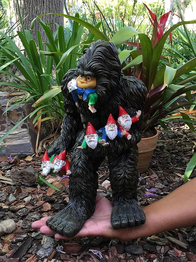 GlitZGlam Large Miniature Bigfoot and Gnomes for Fairy Garden. A Large Gnome Figurine (13 inch High) and Fairy Garden Accessory