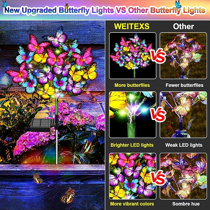 Solar Garden Lights Solar Lights Outdoor Waterproof Solar Lights 4 Pack with New Upgraded 144 LED 68 Butterflys Outdoor Solar Lights for Yard Outside Garden Pathway Decor Gifts for Women