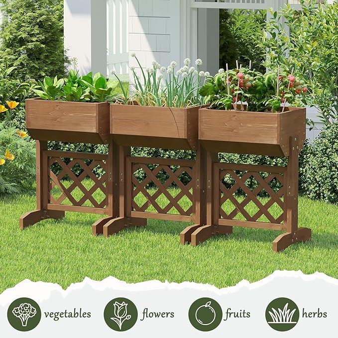 Raised Garden Bed, Standing Vertical Horticulture Planter Box for Backyard, Patio, Balcony, Planter for Flowers Herbs Vegetables for Indoor & Outdoo Decor with Trellis (Brown)