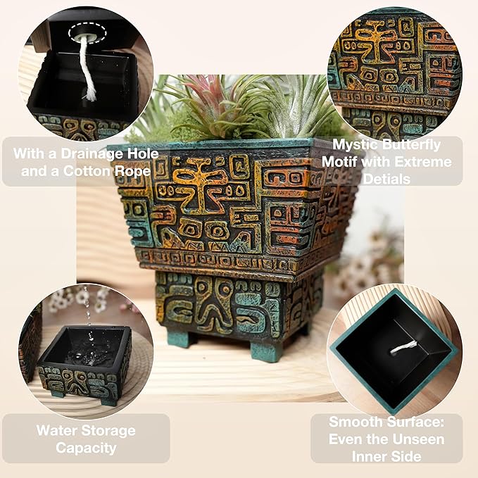 Mystic Butterfly Self Watering Pots for Indoor Plants, Resin 6 Inch Plant Pot, Boho Flower Pots with Drainage Unique Planters for Outdoor Plants with Hidden Safe Pen Holder for Desk Home Decor