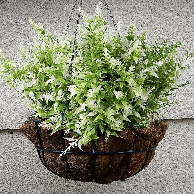 12 Bundles Artificial Lavender UV Resistant Plants Outdoor Faux Flowers Shrubs for Floral Arrangement, Table Centerpiece, Home Garden Decor (White)