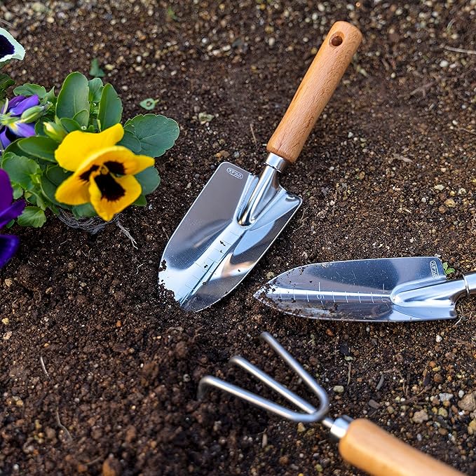Garden Helper Garden Trowel with Measurements for Planting (Narrow), Garden Hand Shovel Japanese Stainless Steel, Wooden Handle, Made in Japan