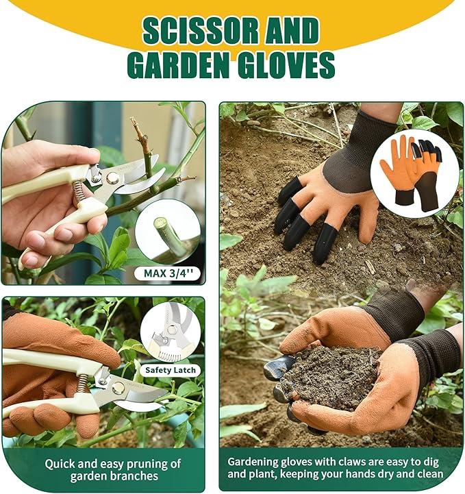 Garden Tool Set, 9-Piece Heavy Duty Outdoor Garden Tools with Ergonomic Handles, Storage Bag, Pruning Shears, Hand Rake and More, Perfect for Gardening Enthusiasts, Gardening Gifts for Women and Men