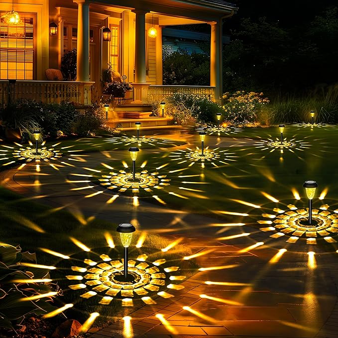GIGALUMI 12 Pack Solar Light Outdoor Waterproof, Warm White Pathway Lights Solar Powered, Landscape Lighting, Garden Lights for Decor, Patio, Garden, Yard, Pathways, Walkway