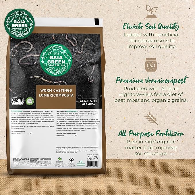 GAIA GREEN 30 Liters All-Purpose Worm Castings Powder for Improved Soil Quality, Recommended for Household Plants, Urban Gardens, Lawns & Greenhouses