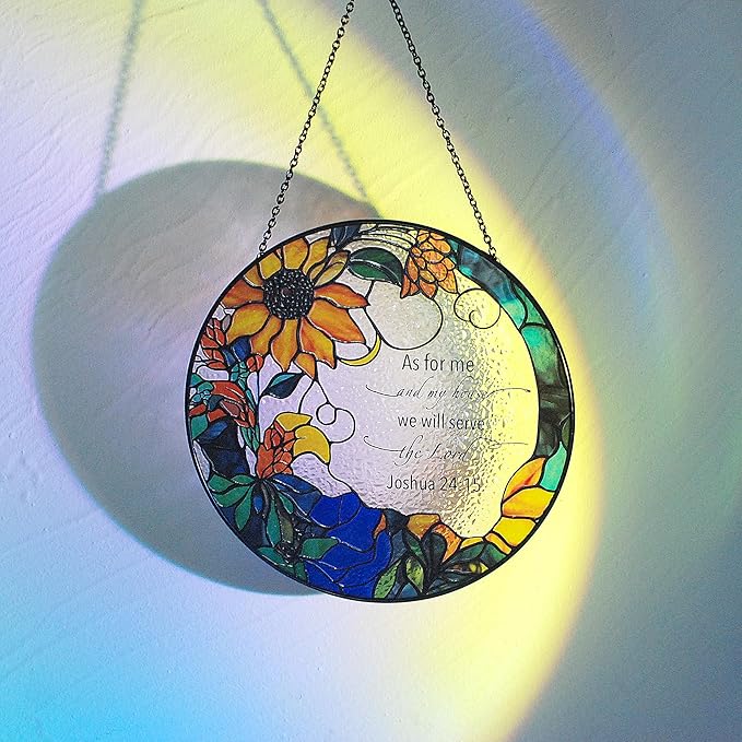 The Lord Suncatcher Stained Glass - As for Me and My House We Will Serve The Lord Christian Wall Decor | Bible Verse Wall Art for Bible Lovers Bible Verse Wall Art Themed Gift