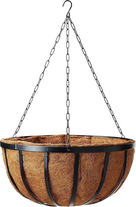 Arcadia Garden Products Coconut 1593 Solstice Round Hanging Basket Planter, 20-Inch, Black