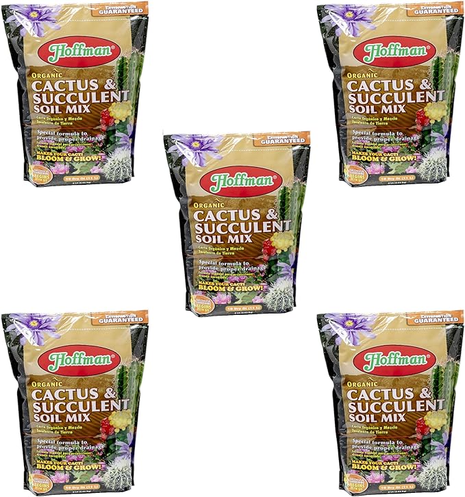 Hoffman Organic Cactus and Succulent Soil Mix to Provide Proper Drainage and Improve Growth in Cacti, 10qts, 5 Pack