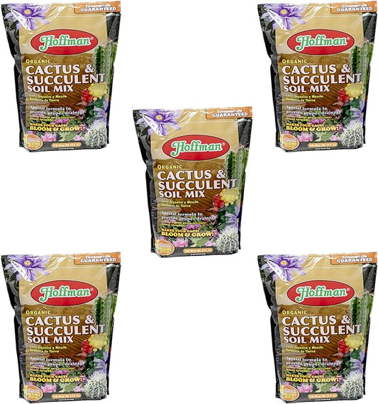 Hoffman Organic Cactus and Succulent Soil Mix to Provide Proper Drainage and Improve Growth in Cacti, 10qts, 5 Pack