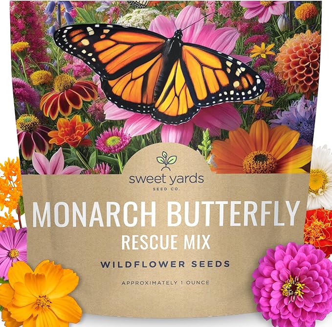 Monarch Butterfly Rescue Mix - Large 1 Ounce Packet - 11,000 Flower Seeds for Planting - Wildflower Mix