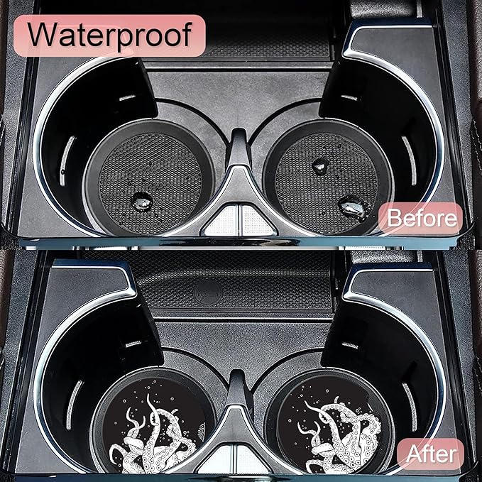 Octopus Tentacles Car Coasters,Ceramic Absorbent Cup Holders with Finger Notch & Cork Base Car Assecories for Women/Men 2.6"(2 Pieces)