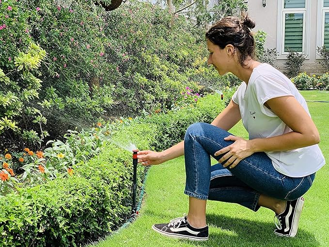 Eden 98063 Multi-Adjustable Flex Design Above Ground Irrigation Garden Sprinkler System, Sprinkler & Hose, DIY Plant Watering Set