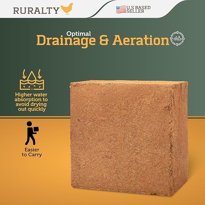 Ruralty Coconut Potting Mix - Natural Coco Coir Brick 10-Pound Coco Peat Potting Soil Indoor Plants and Outdoor
