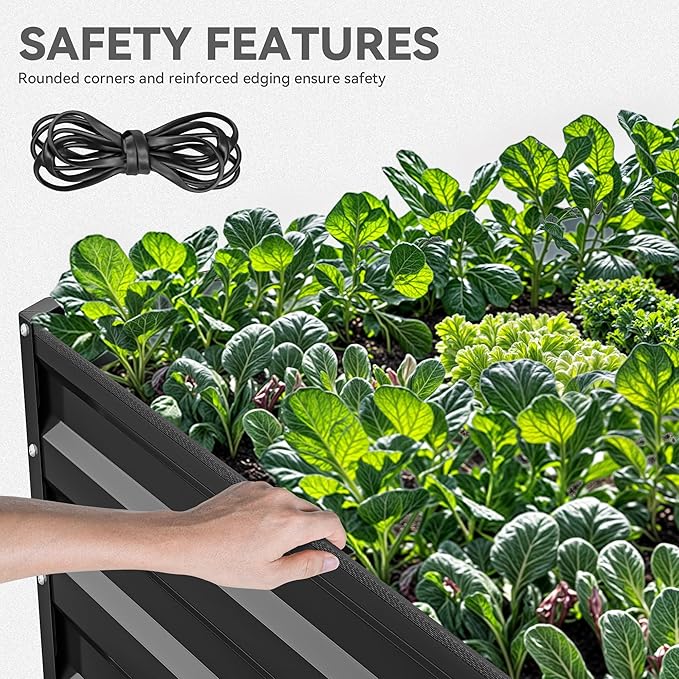 YITAHOME 8x4x2ft 2pcs Large Raised Garden Bed Kit, Galvanized Metal Planter Box with Gloves, Ground Nails & Safety Rubber, Outdoor Above Ground Planters for Plants Vegetables Flowers, Black