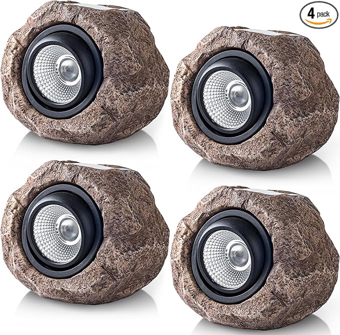 Solar Rock Lights, 4 Pack Solar Powered Waterproof LED Spotlights Decorative for Outdoor Garden, Pathway, Walkway, Yard, Landscape, Patio (Cool White)