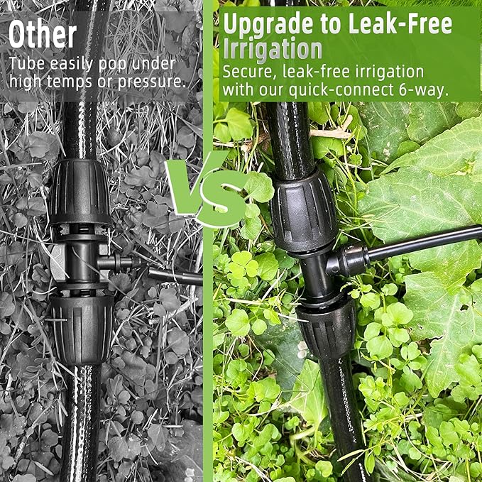 6 Pack 1/2'' to 1/4'' Drip Irrigation Fittings, Push-to-Connect 3 Way Drip Irrigation Part Barbed Tee Connectors, Anti-Leak Locked Splitter Fitting for 1/2" Irrigation Tubing (0.6''-0.67''OD)