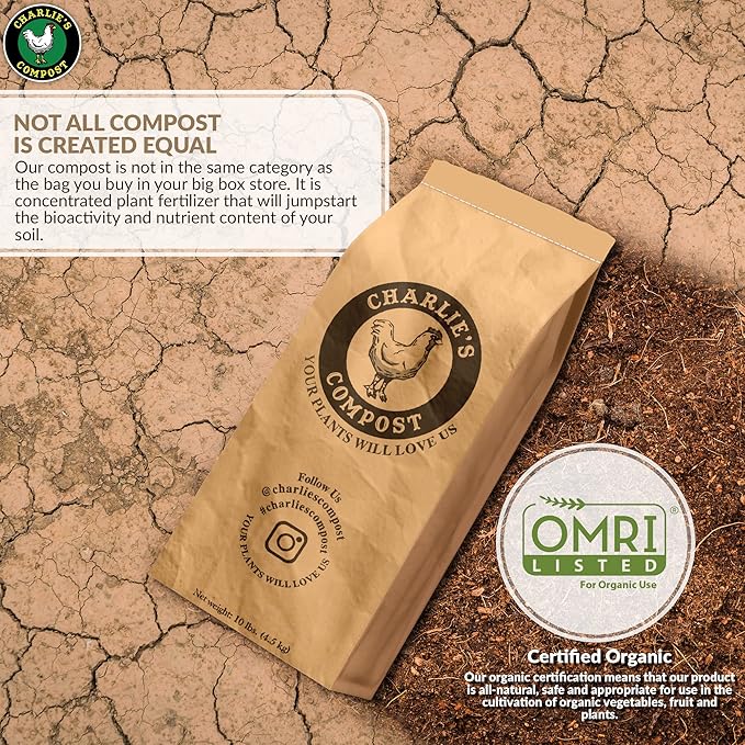 Charlie's Compost - Organic Fertilizer for Home Gardens, Raised Beds, Containers, Natural Soil Amendment with Biochar 10lb