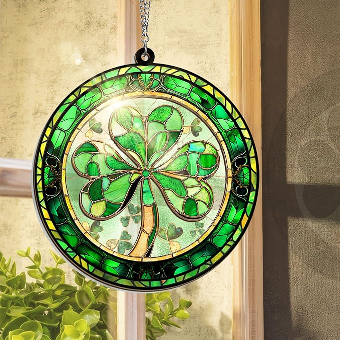 St Patricks Day Decorations - Irish Gifts for Women Men Friends Family, Shamrock Decorations, St Patricks Day Accessories - Double Layered Hanging Suncatcher 6 in