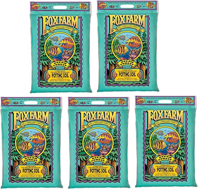 FoxFarm Ocean Forest Potting Soil, 12qt (Pack of 5) - Light, Aerated Texture, Designed for All Container Plants - pH Adjusted for Optimal Nutrient Uptake, Effectively Retains Moisture