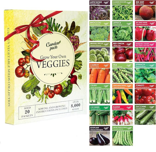 Garden Pack 20 Vegetable Seeds Varieties – High Yield Garden Seeds for Planting Vegetables – Over 8,000 Premium, Non-GMO Heirloom Seeds for Outdoor & Indoor Garden