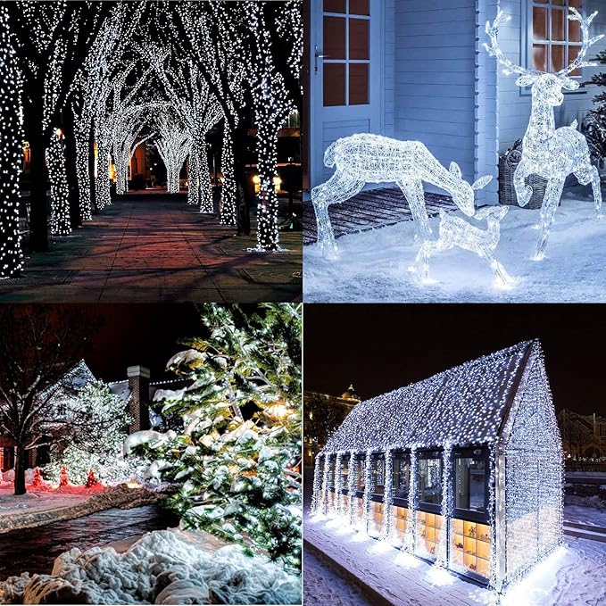 175Ft Christmas Lights Outdoor, 500 LED Christmas String Lights with 8 Modes, Timer, Waterproof Fairy Twinkle Lights for Christmas Party, Garden, Wedding, Holiday, Xmas Tree Decorations (White)