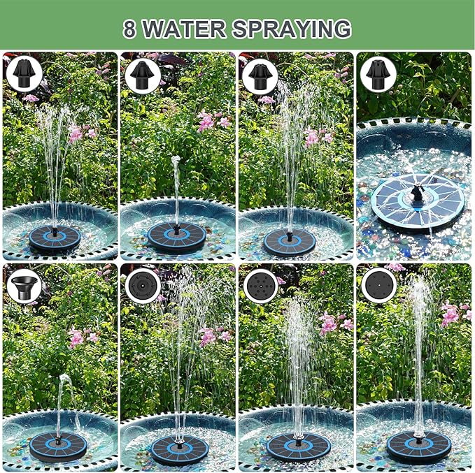 Solar Fountain Upgraded High Efficiency Glass Solar Panel, Solar Bird Bath Fountains with Flower No Battery,Solar Water Pump Fountain for Bird Bath Garden Small Ponds Outdoor Décor(Blue)