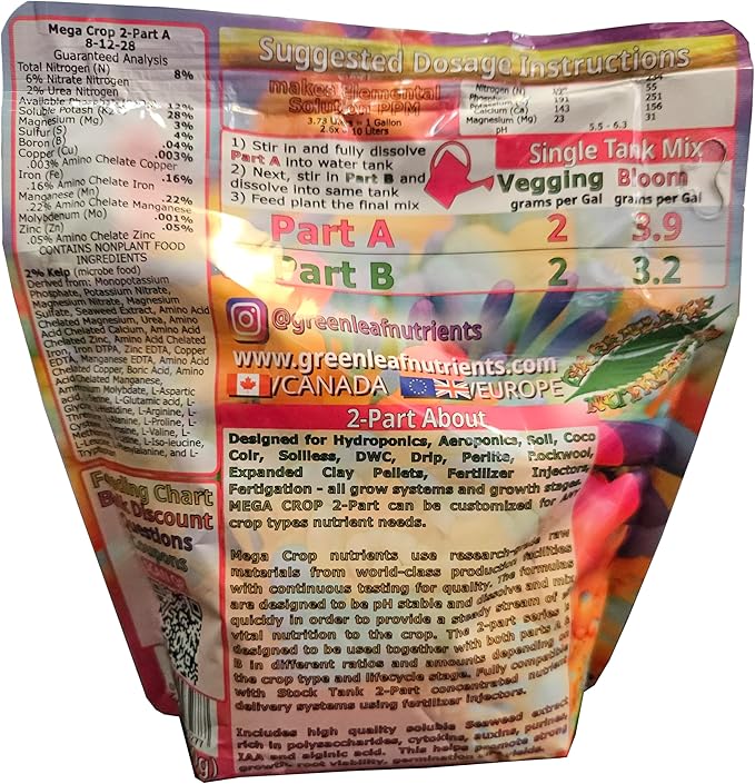 Mega Crop 2-Part A Hydroponic and Soil Base Nutrient Fertilizer for Plants with Organics NPK Compatible Jacks 5-12-26