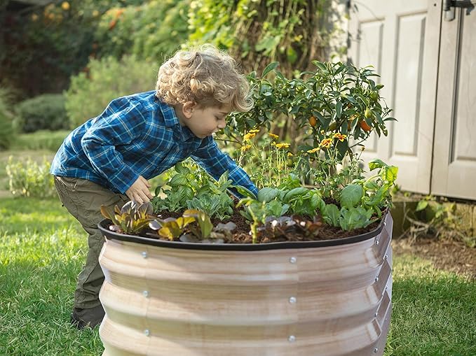 Galvanized Raised Garden Beds Outdoor // 4×2×1 ft Planter Raised Beds for Gardening, Vegetables, Flowers // Large Metal Garden Box (Natural Wood Grain)