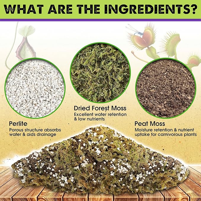 DUSPRO Carnivorous Plant Soil Mix 3QT-Include Forest Moss, Peat Moss, Perlite Potting Mix for Carnivorous Plants, Carnivorous Plants, Pitcher Plant, Butterworts, Sundews - Carnivorous Plant Food